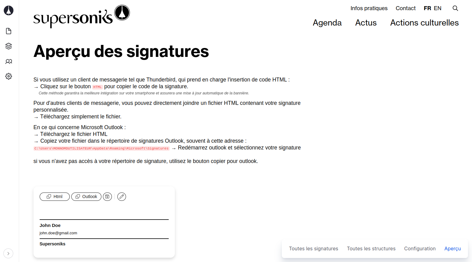 Page d&#39;aperçu des signatures