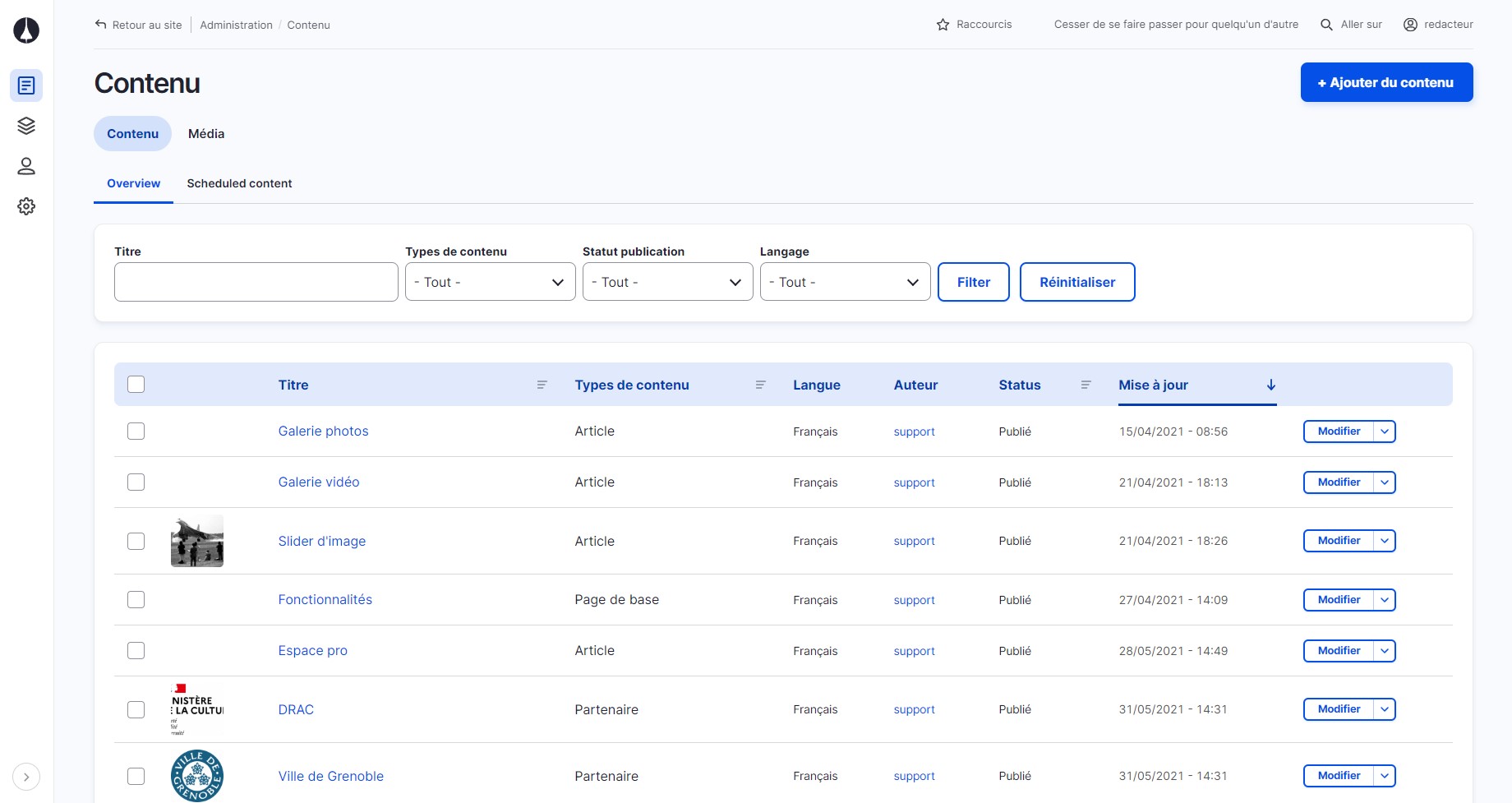 Interface du CMS Supersoniks